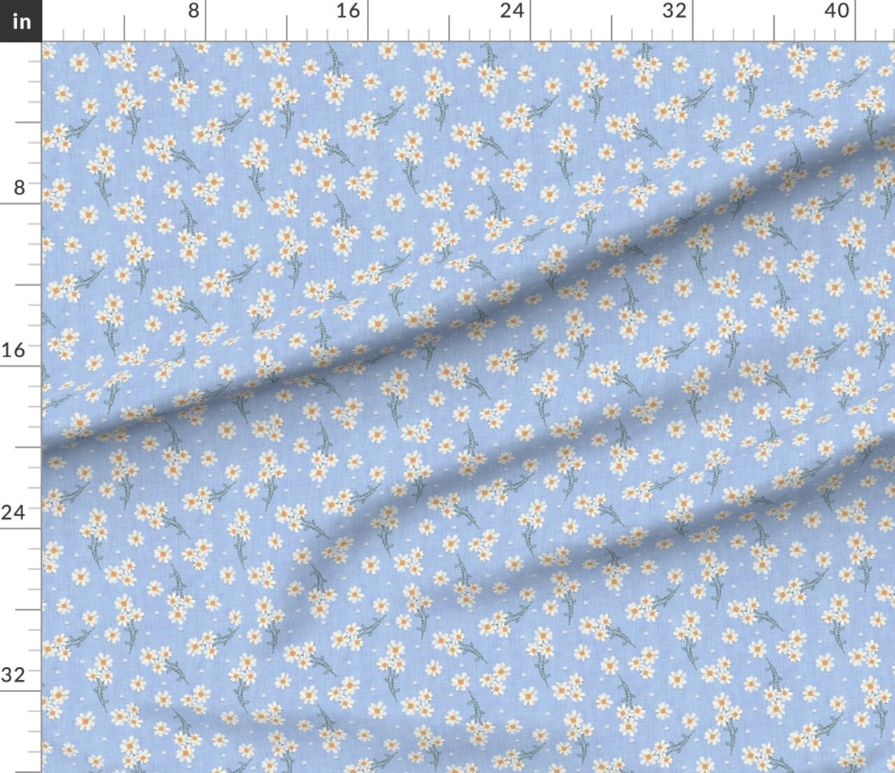 Spring Daisy Light Blue Weathered Meadow Wildflower Custom Printed Fabric by Spoonflower Various Fabrics by the Yard or Fat Quarter